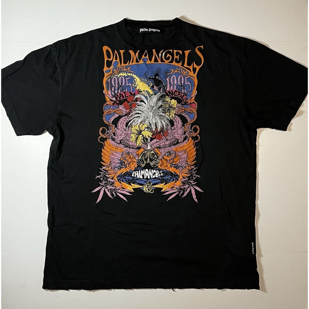 Palm Angels Palms Concert Distressed T-Shirt Black Size XL
